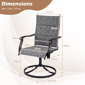 Padded Patio Swivel Chairs Set of 2 Ergonomic Outdoor Dining Chairs with Breathable Fabric-Gray view 3
