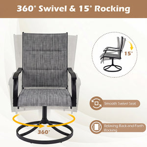 Padded Patio Swivel Chairs Set of 2 Ergonomic Outdoor Dining Chairs with Breathable Fabric-Gray view 4