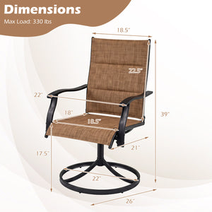 Padded Patio Swivel Chairs Set of 2 Ergonomic Outdoor Dining Chairs with Breathable Fabric-Light Brown view 3