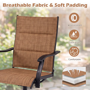 Padded Patio Swivel Chairs Set of 2 Ergonomic Outdoor Dining Chairs with Breathable Fabric-Light Brown view 5