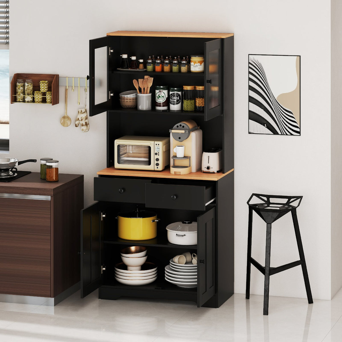 Pantry Cabinet with 2 Removable Shelves-Black view 3