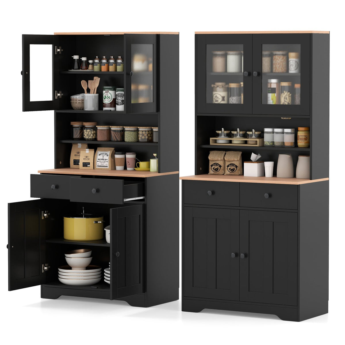 Pantry Cabinet with 2 Removable Shelves-Black view 4