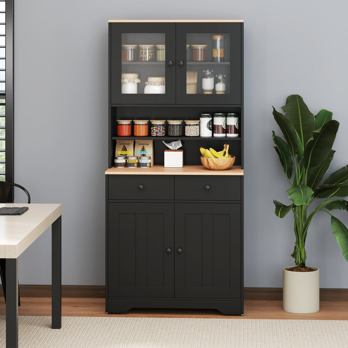 Pantry Cabinet with 2 Removable Shelves-Black view 6