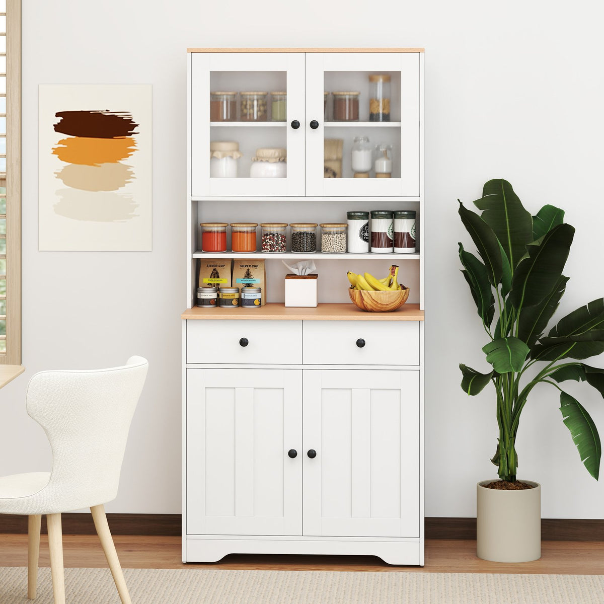 Pantry Cabinet with 2 Removable Shelves-White view 6