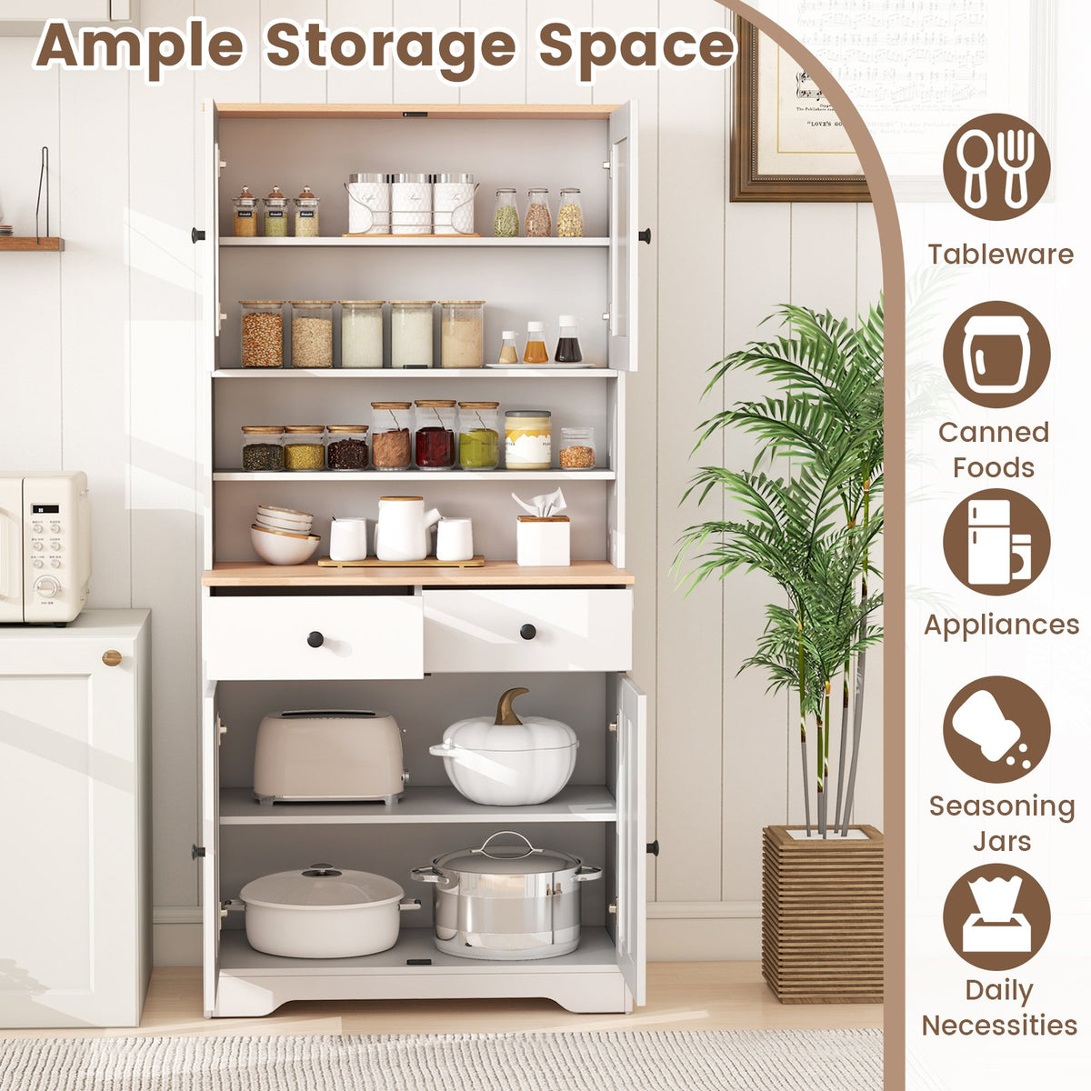 Pantry Cabinet with 2 Removable Shelves-White view 7