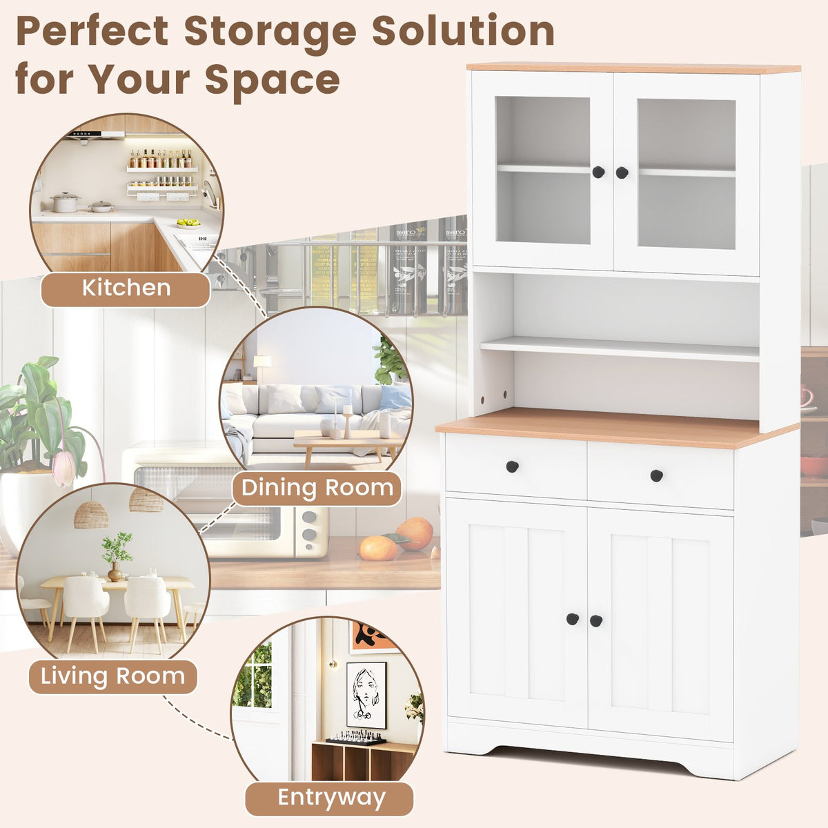 Pantry Cabinet with 2 Removable Shelves-White view 8