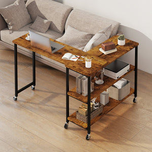 Patented Large 360-Degree Free Rotating Sofa Side Table with Wheels and Storage Shelf-Brown view 2