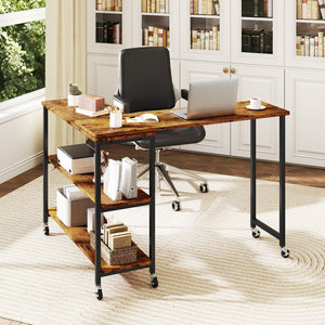 Patented Large 360-Degree Free Rotating Sofa Side Table with Wheels and Storage Shelf-Brown view 6