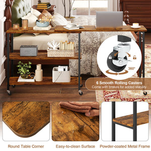 Patented Large 360-Degree Free Rotating Sofa Side Table with Wheels and Storage Shelf-Brown view 8