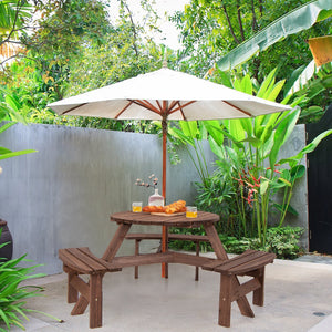 6 Person Wooden Picnic Table Set with Bench and Umbrella Hold view 2