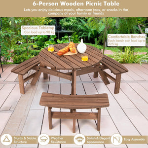 6 Person Wooden Picnic Table Set with Bench and Umbrella Hold view 3