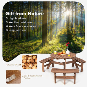6 Person Wooden Picnic Table Set with Bench and Umbrella Hold view 4