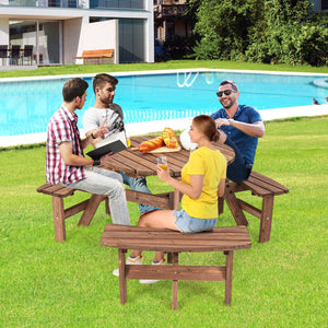 6 Person Wooden Picnic Table Set with Bench and Umbrella Hold view 7