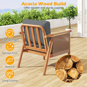 Patio Acacia Wood Chair Set of 2 with Woven Rope Armrests and Seat Back Cushions for Backyard-Gray view 7