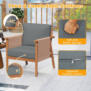 Patio Acacia Wood Chair Set of 4 with Woven Rope Armrests and Seat Back Cushions for Backyard-Gray view 8