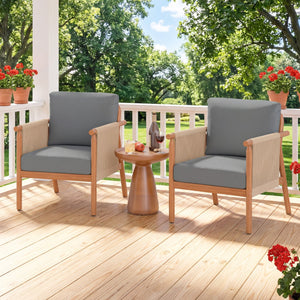 Patio Acacia Wood Chair with Woven Rope Armrests and Seat Back Cushions for Backyard-Gray view 3
