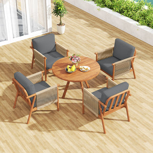 Patio Acacia Wood Chair with Woven Rope Armrests and Seat Back Cushions for Backyard-Gray view 5
