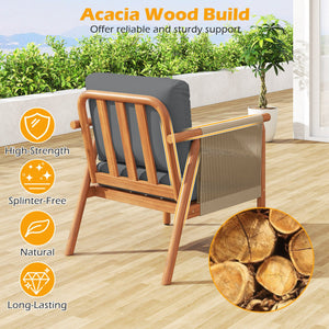 Patio Acacia Wood Chair with Woven Rope Armrests and Seat Back Cushions for Backyard-Gray view 7