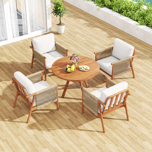 Patio Acacia Wood Chair with Woven Rope Armrests and Seat Back Cushions for Backyard-White view 5