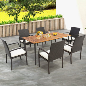 Patio Acacia Wood Dining Table with Umbrella Hole and Metal Legs view 2