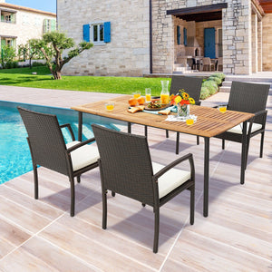 Patio Acacia Wood Dining Table with Umbrella Hole and Metal Legs view 6