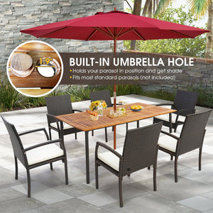 Patio Acacia Wood Dining Table with Umbrella Hole and Metal Legs view 8