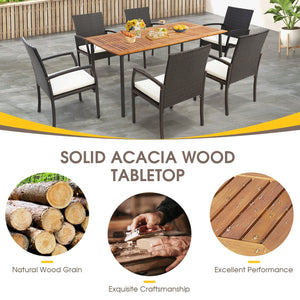 Patio Acacia Wood Dining Table with Umbrella Hole and Metal Legs view 9