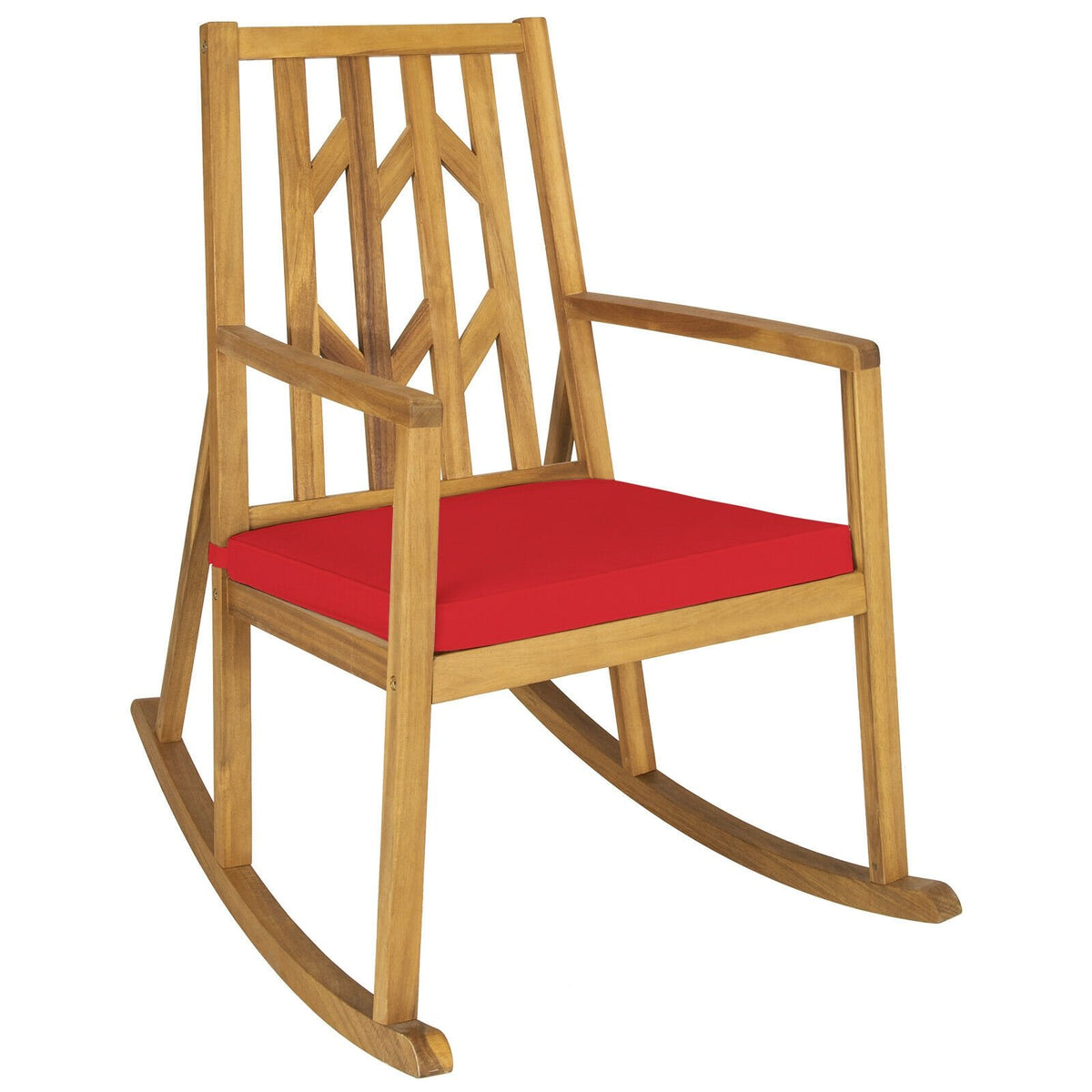 Patio Acacia Wood Rocking Chair Sofa with Armrest and Cushion for Garden and Deck-Red view 7