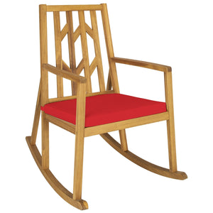 Patio Acacia Wood Rocking Chair Sofa with Armrest and Cushion for Garden and Deck-Red view 7