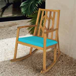 Patio Acacia Wood Rocking Chair Sofa with Armrest and Cushion for Garden and Deck-Turquoise view 2