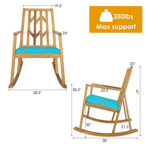 Patio Acacia Wood Rocking Chair Sofa with Armrest and Cushion for Garden and Deck-Turquoise view 4