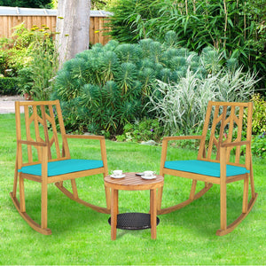 Patio Acacia Wood Rocking Chair Sofa with Armrest and Cushion for Garden and Deck-Turquoise view 6