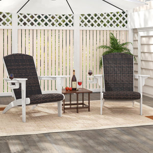 Patio Adirondack Chair with Rattan Padded Seat and Hidden Cupholder-White view 3