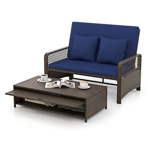 Patio Adjustable Wicker Daybed with 4-Level Backrest and Soft Cushions-Navy view 4