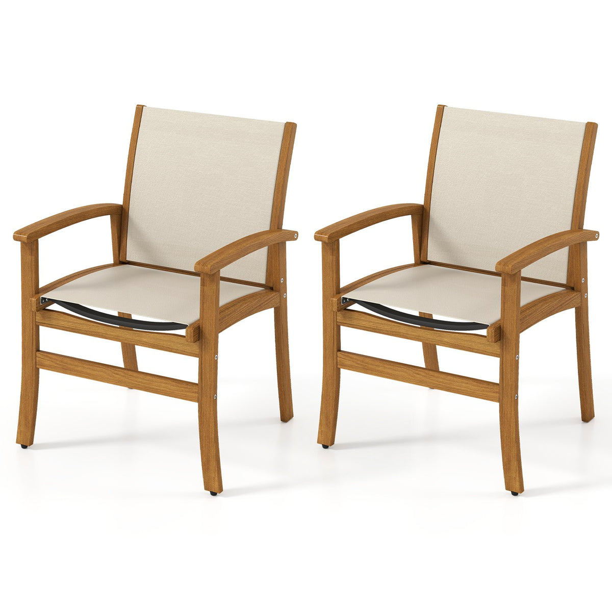 Patio Chairs Set of 2 Acacia Wood Armchairs with Breathable Fabric Back and Seat-Yellow