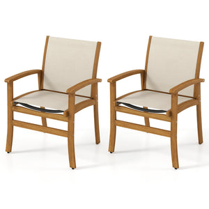 Patio Chairs Set of 2 Acacia Wood Armchairs with Breathable Fabric Back and Seat-Yellow