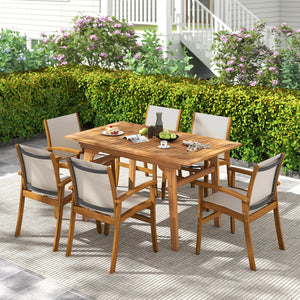 Patio Chairs Set of 2 Acacia Wood Armchairs with Breathable Fabric Back and Seat-Yellow view 3