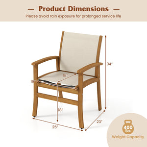 Patio Chairs Set of 2 Acacia Wood Armchairs with Breathable Fabric Back and Seat-Yellow view 4