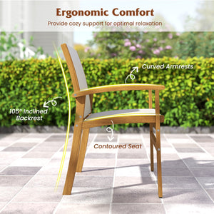 Patio Chairs Set of 2 Acacia Wood Armchairs with Breathable Fabric Back and Seat-Yellow view 6