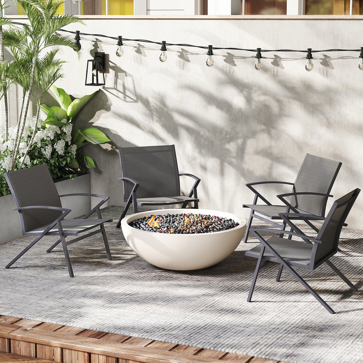 Patio Chairs Set of 2 Lawn Chairs with Heavy Duty Metal Frame-Grey view 3