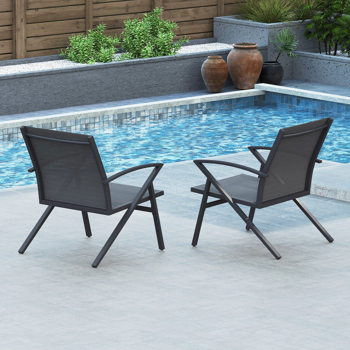 Patio Chairs Set of 2 Lawn Chairs with Heavy Duty Metal Frame-Grey view 5