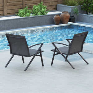 Patio Chairs Set of 2 Lawn Chairs with Heavy Duty Metal Frame-Grey view 5