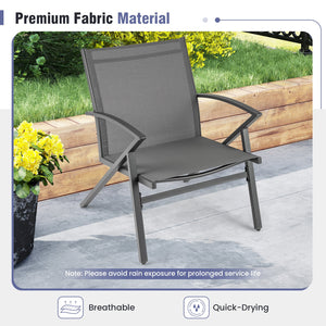 Patio Chairs Set of 2 Lawn Chairs with Heavy Duty Metal Frame-Grey view 6