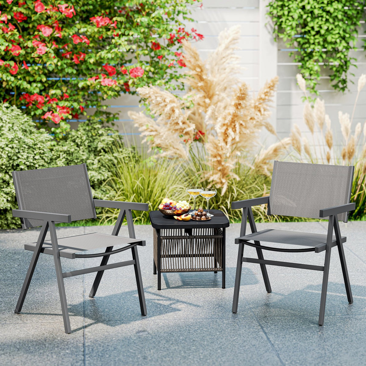Patio Chairs Set of 2 Outdoor Dining Chair with Breathable Fabric Seat-Set of 4 view 2