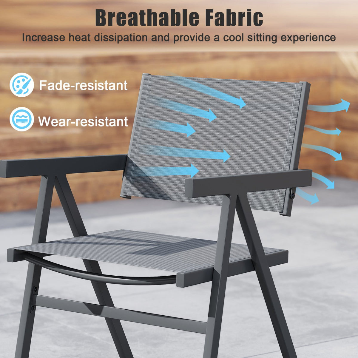 Patio Chairs Set of 2 Outdoor Dining Chair with Breathable Fabric Seat-Set of 4 view 6