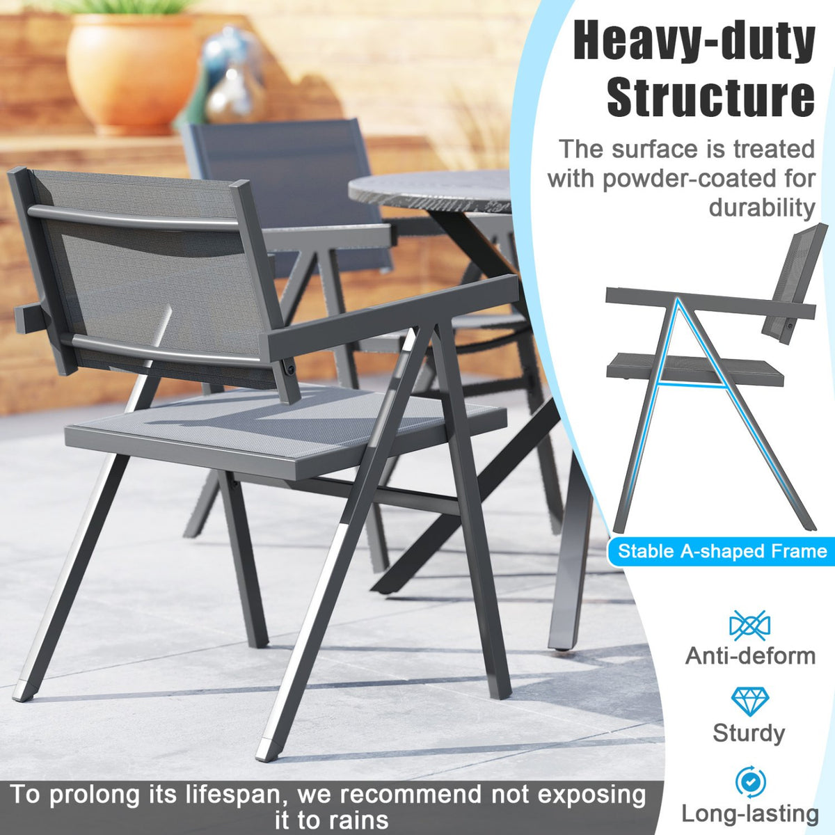 Patio Chairs Set of 2 Outdoor Dining Chair with Breathable Fabric Seat-Set of 4 view 7