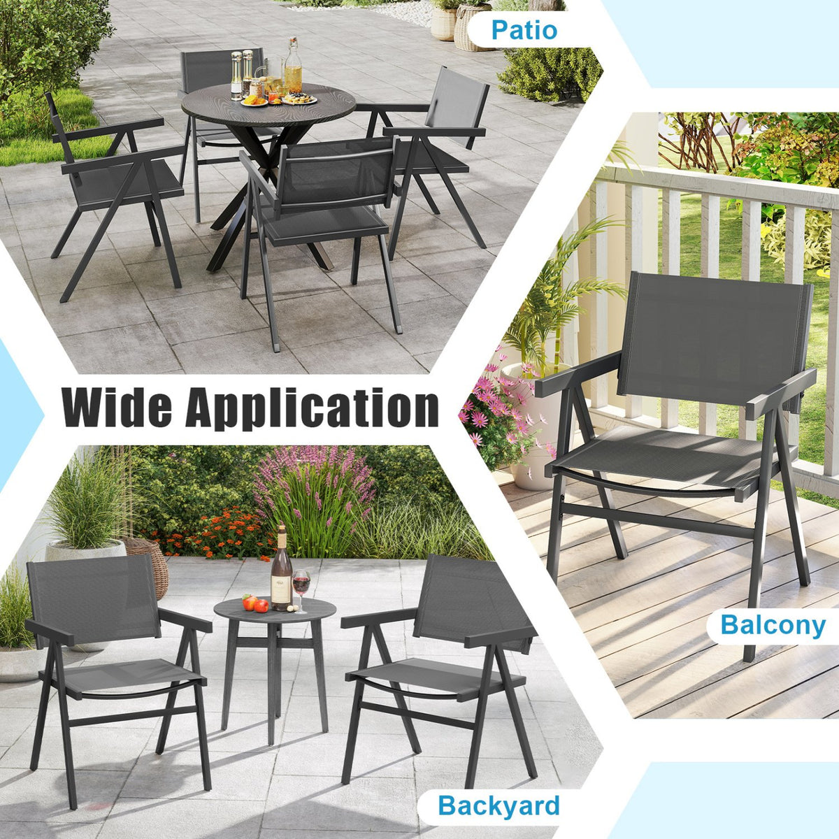 Patio Chairs Set of 2 Outdoor Dining Chair with Breathable Fabric Seat-Set of 4 view 8