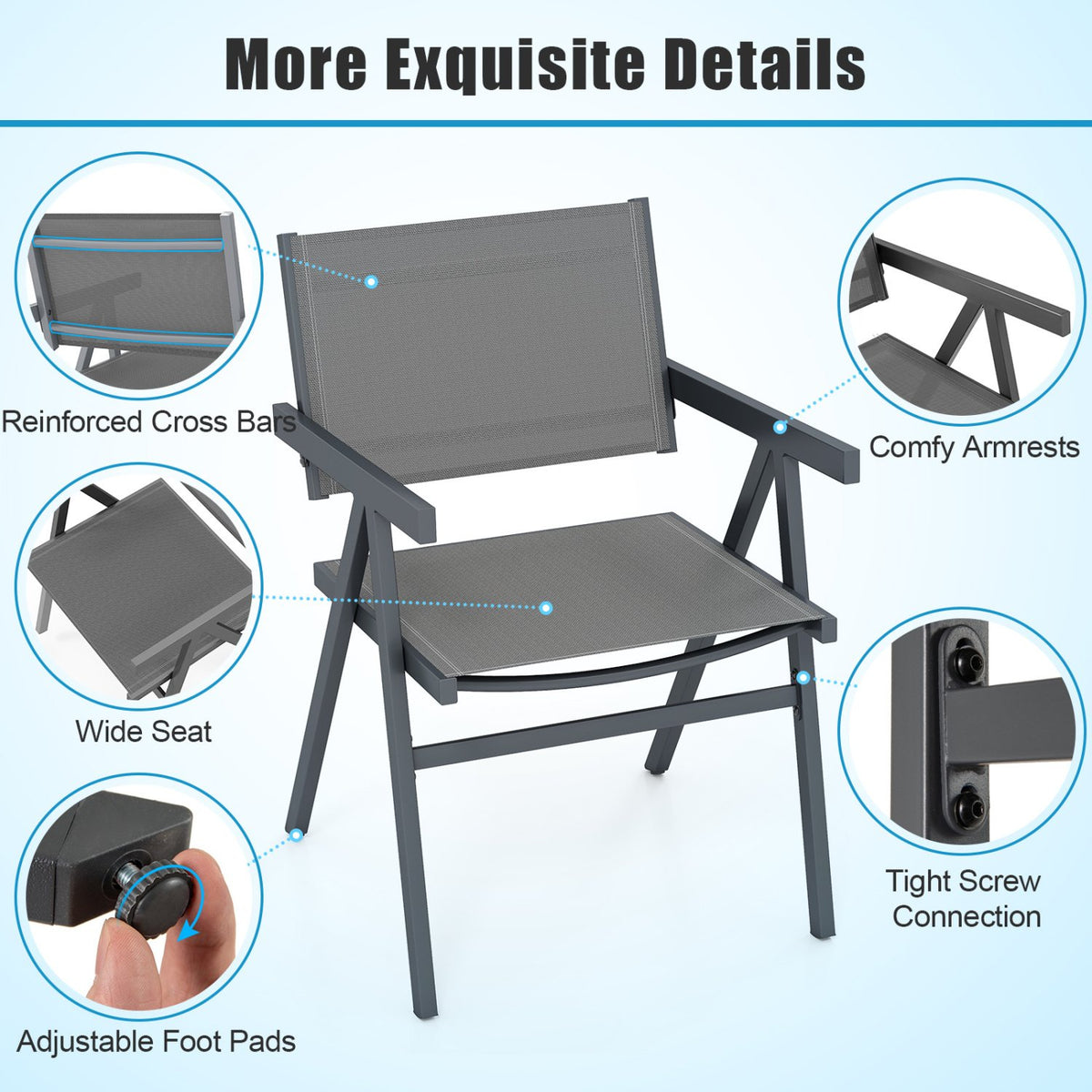 Patio Chairs Set of 2 Outdoor Dining Chair with Breathable Fabric Seat-Set of 4 view 9