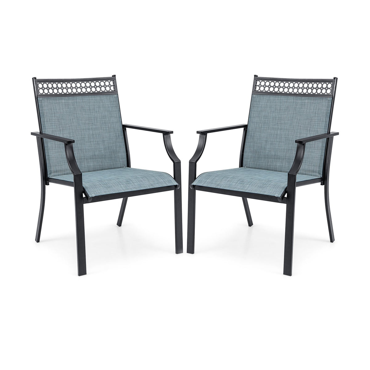 Patio Chairs Set of 2 with All Weather Breathable Fabric-Blue