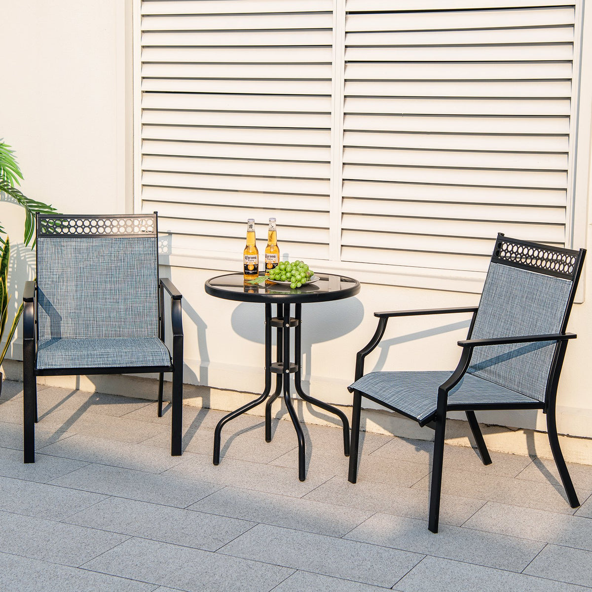 Patio Chairs Set of 2 with All Weather Breathable Fabric-Blue view 2